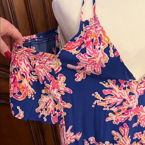 Lilly Pulitzer Bellamie Top in Brilliant Blue and Pink Coral Print, NWT, L - Picture 7 of 14